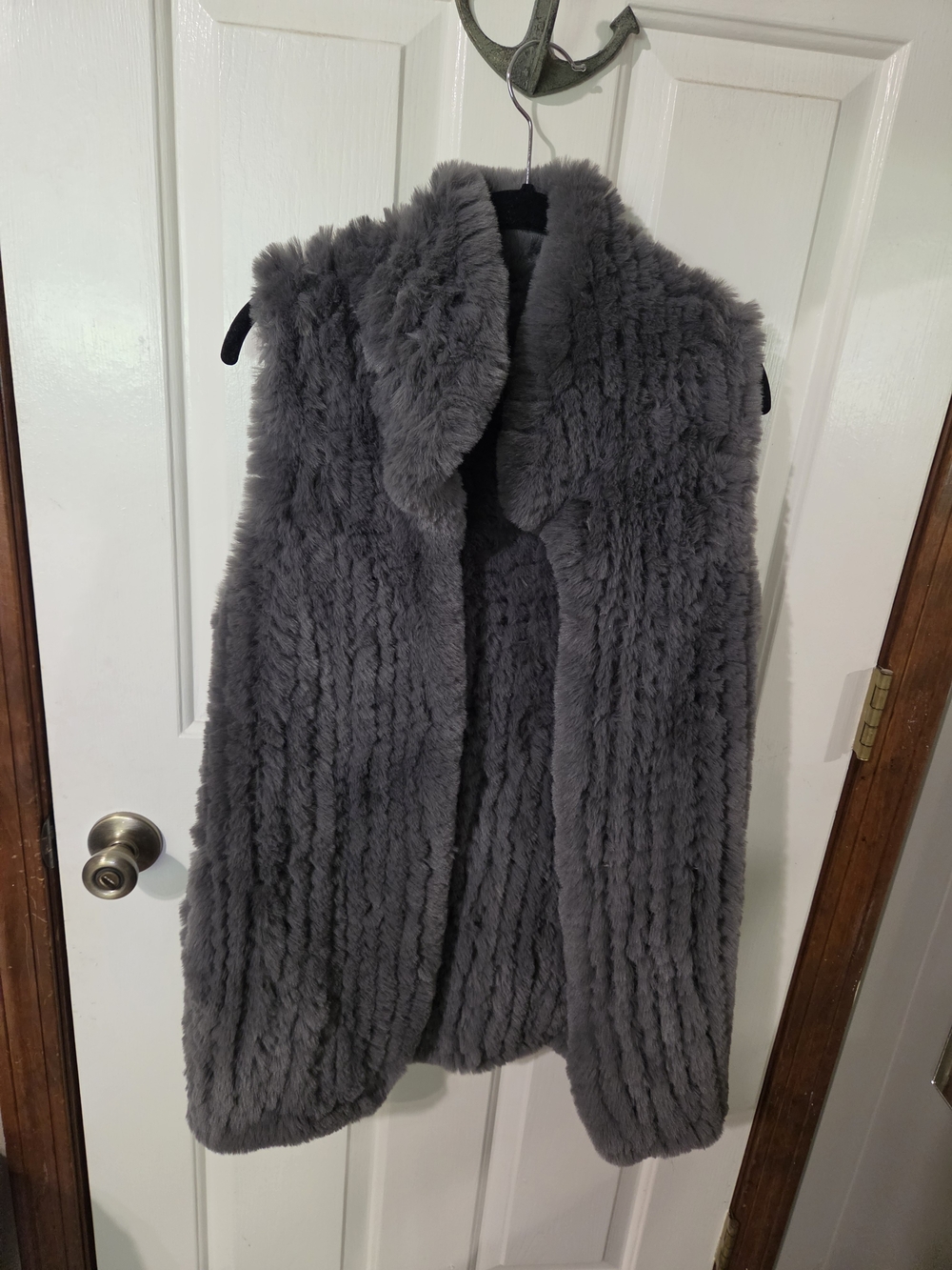 Fabulous Furs Gray Plush Faux Fur Vest